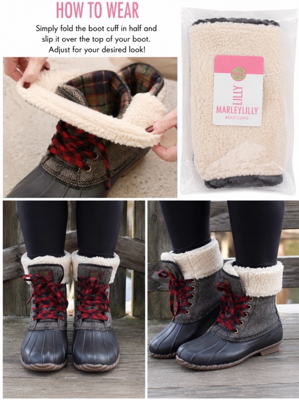 Black Duck Boots with Red Plaid Laces